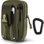 AIRSSON Universal Tactical Molle Pouch EDC/EMT Gear Tool Gadget Belt Outdoor Waist Bag Pocket Organizer with Cell Phone Holster for iPhone X Samsung S8 & Less Than 6.2" Smartphone+Carabiner (Green)